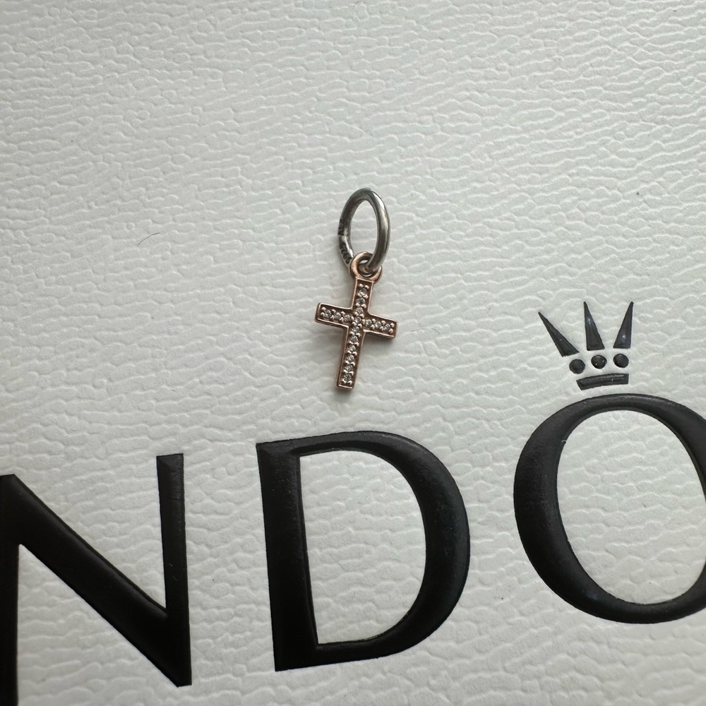 Pandora Two-Tone Rose Gold Cross Charm Pendant